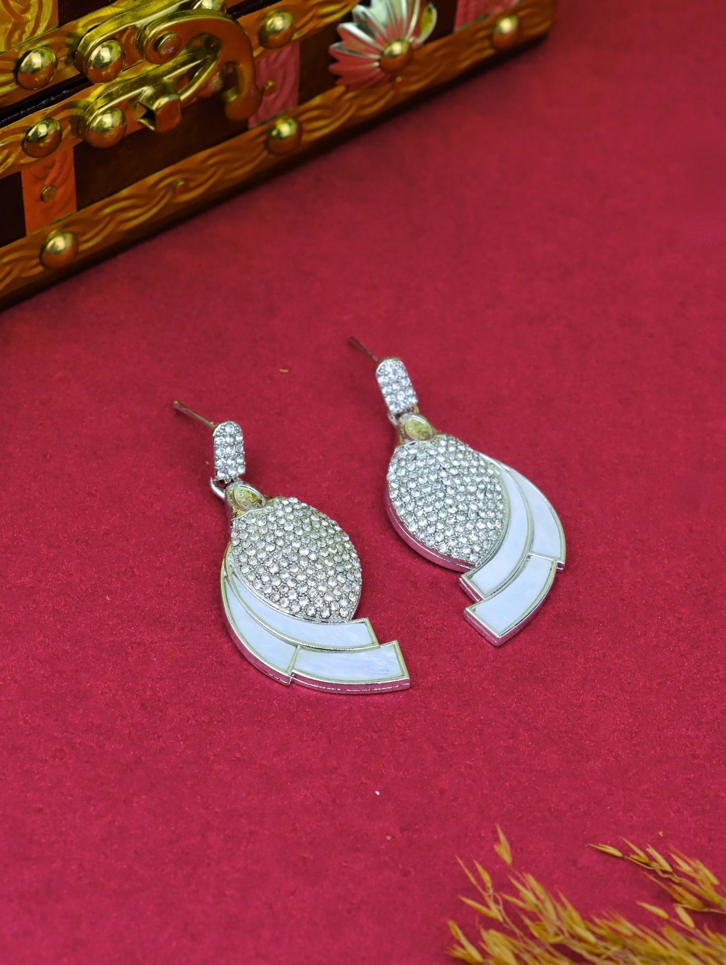 Trendy Crystal Studded Danglers with White Inlay Design