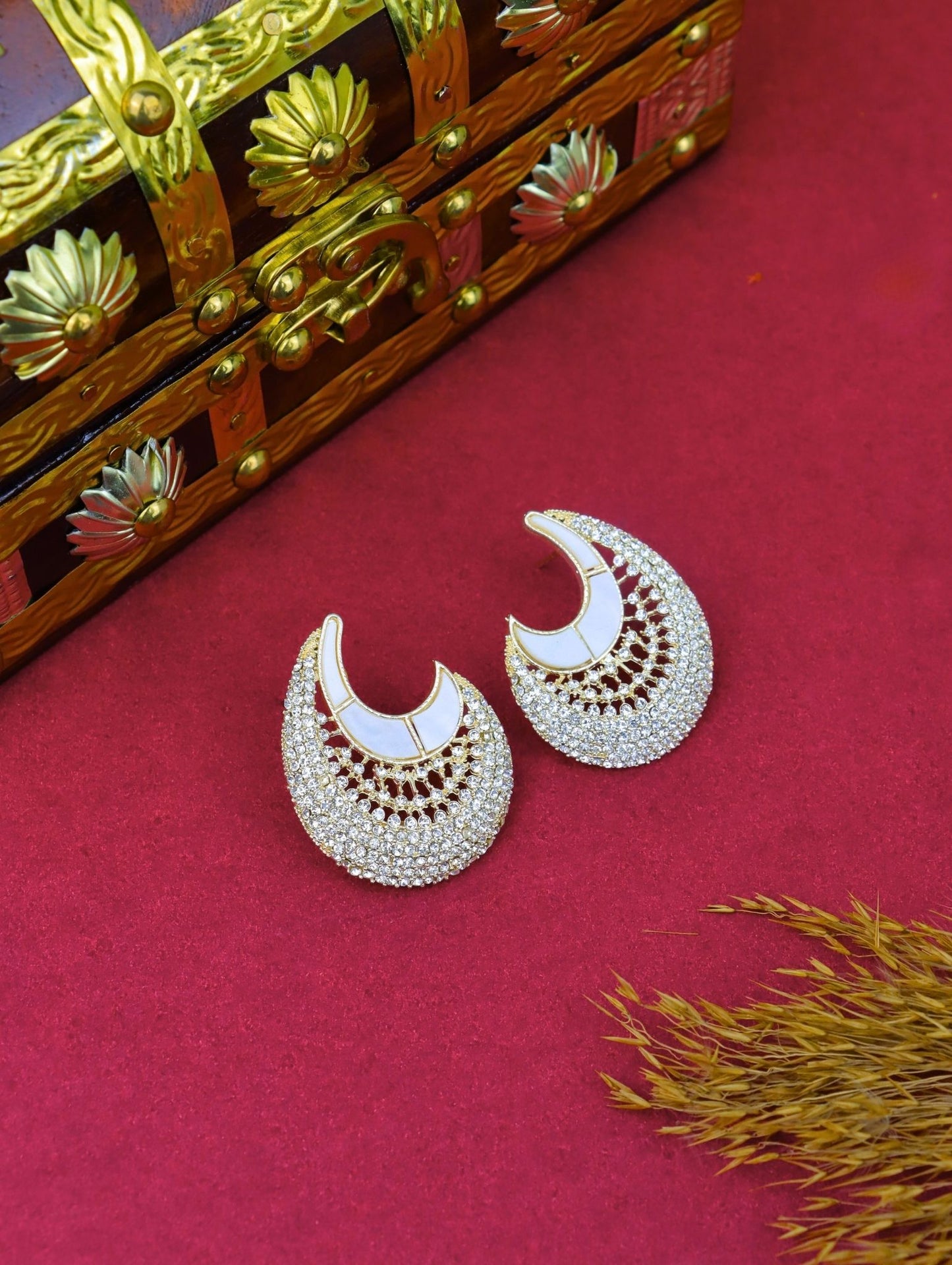 Rose Gold Crescent Hoop Earrings with Crystal Stone Detailing for Women & Girls
