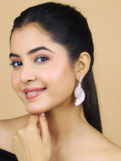 Trendy Crystal Studded Danglers with White Inlay Design