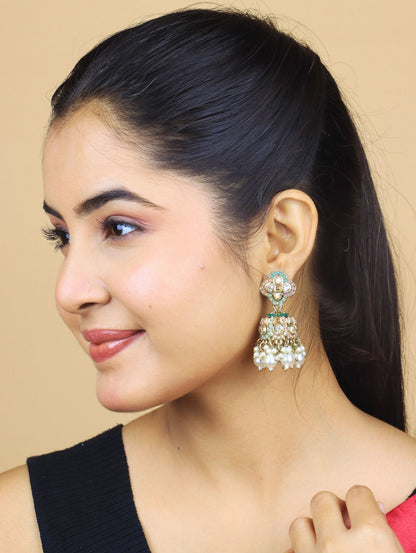 Pastel Kundan Jhumka Earrings with Pearl Clusters – Elegant Bridal & Festive Jewelry