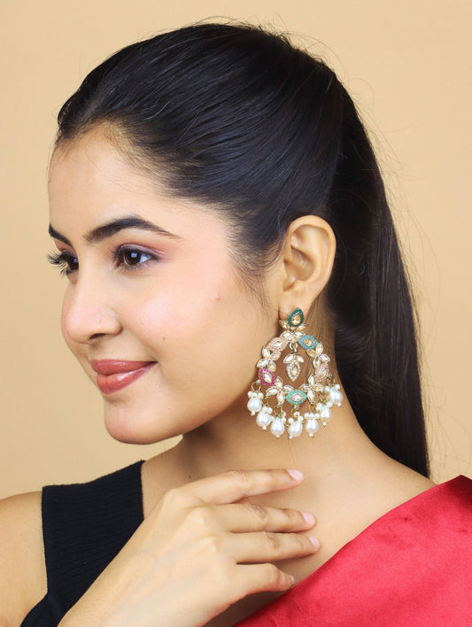 Royal Kundan Pearl Drop Chandelier Earrings – Multi-pearl Bridal Statement Jewelry