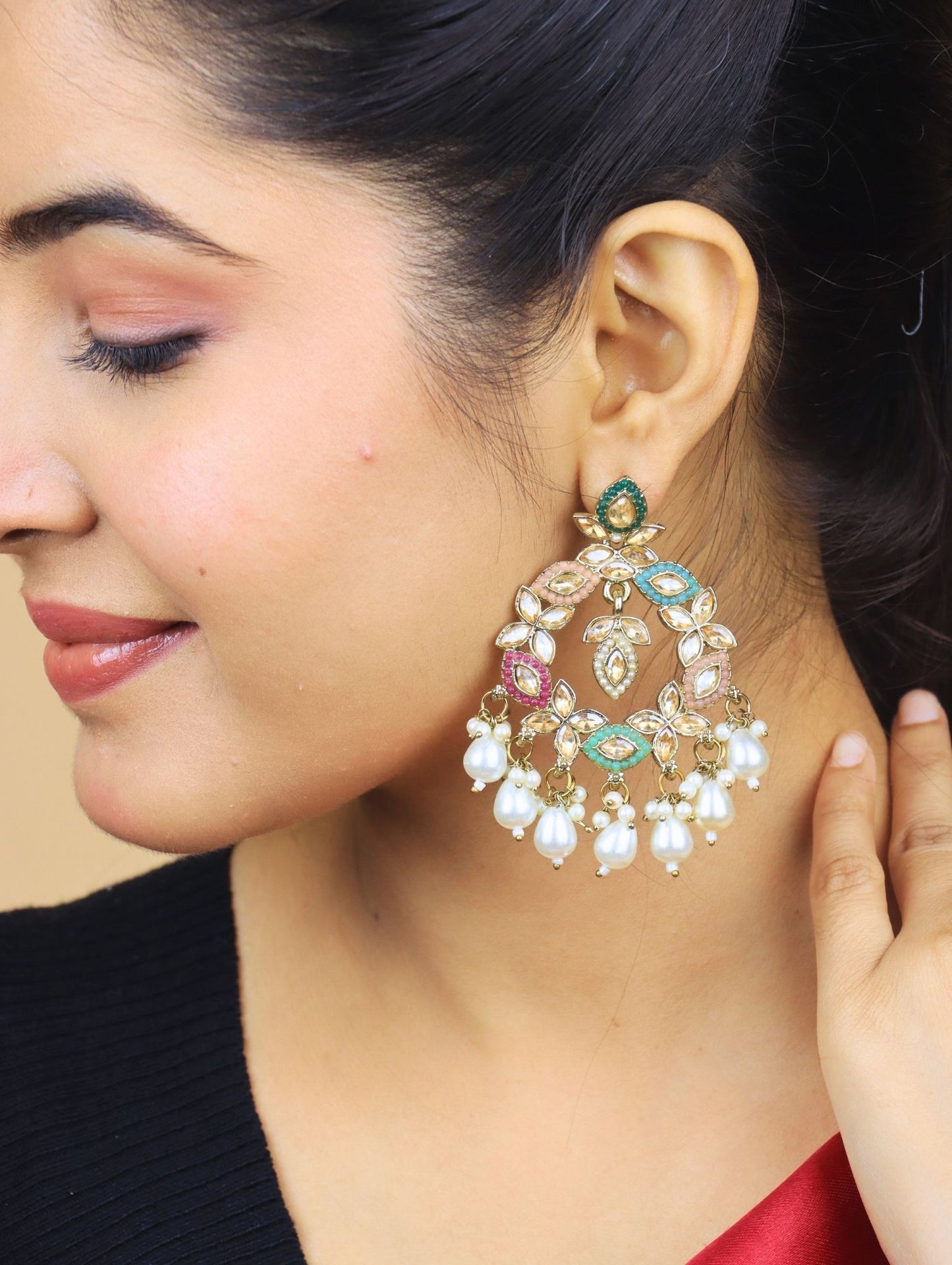 Royal Kundan Pearl Drop Chandelier Earrings – Multi-pearl Bridal Statement Jewelry