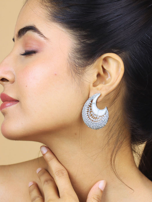 Rose Gold Crescent Hoop Earrings with Crystal Stone Detailing for Women & Girls