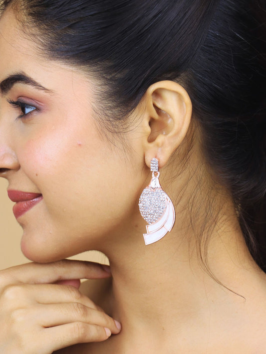 Trendy Crystal Studded Danglers with White Inlay Design